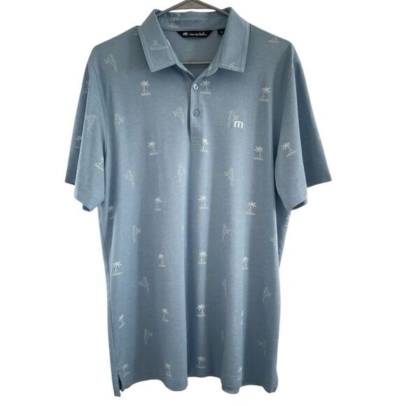 Travis Mathew Golf Polo Shirt Parrot & Palm Tree Blue Pima Cotton Blend‎ Men’s L - Picture 1 of 8